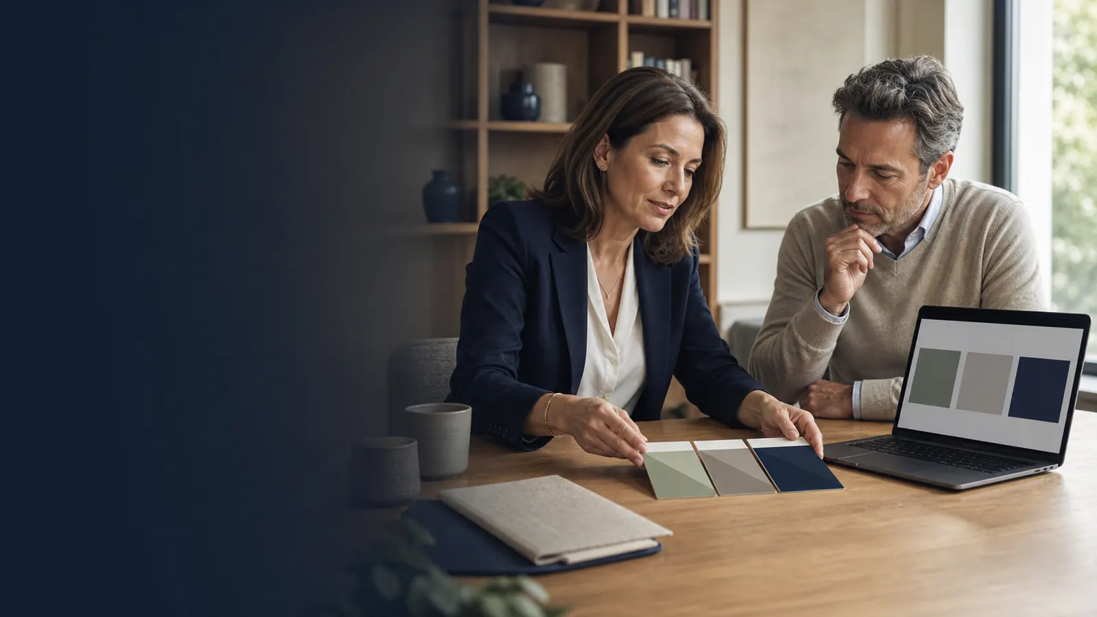 Une conseillère indépendante compare trois solutions avec un client.