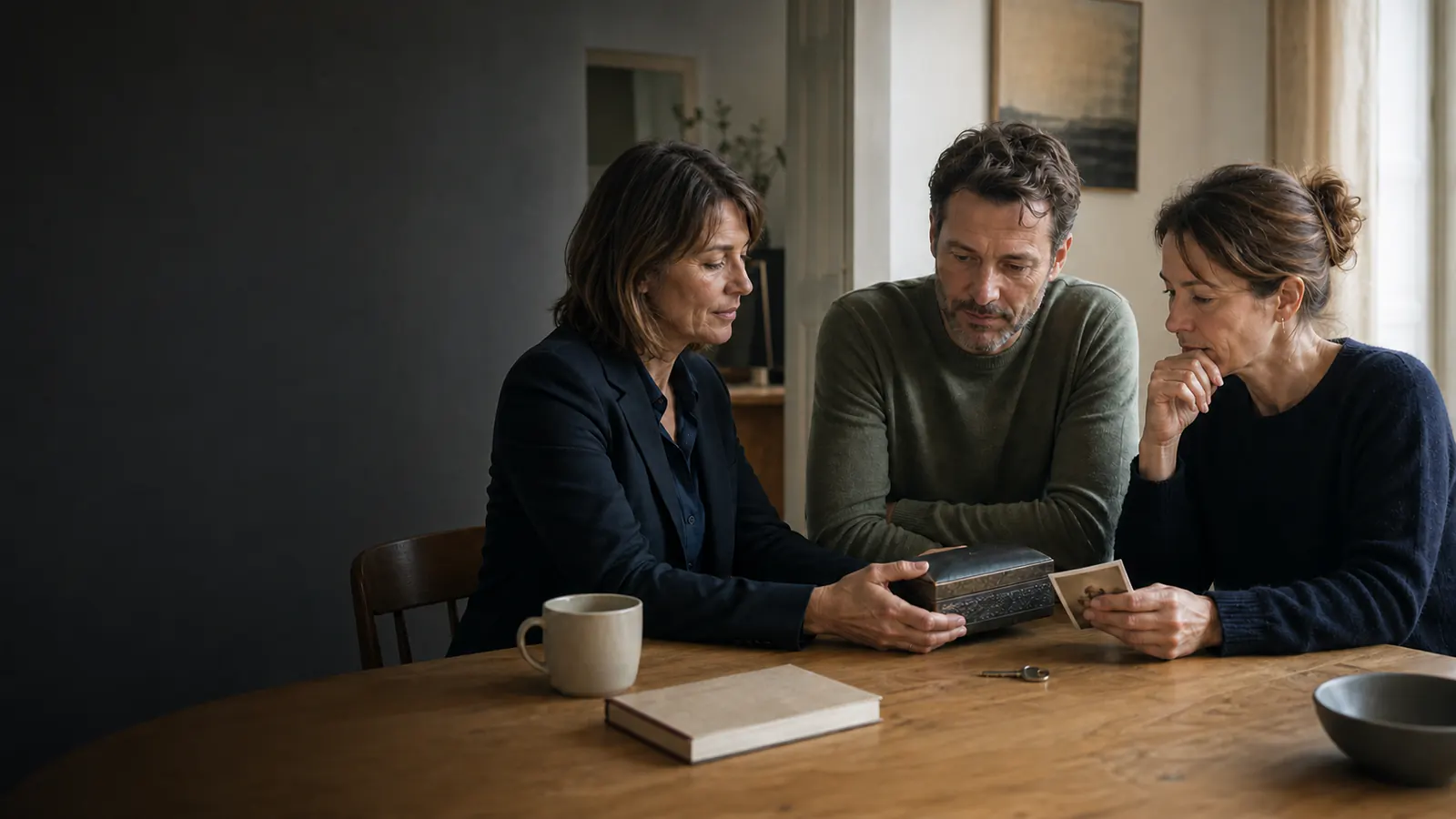Un frère et une sœur prennent conseil après un héritage familial.